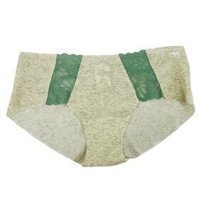 Victoria's Secret PINK No Show Hipster Cream Olive Lace Panty Womens Size Large